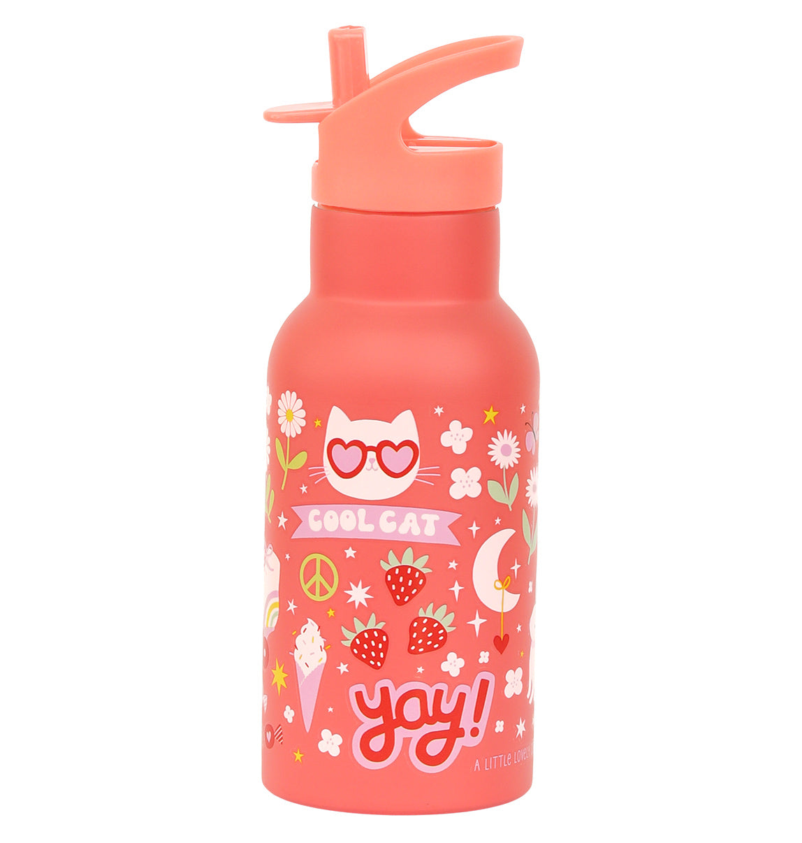 Korallenrosa Edelstahl-Trinkflasche mit Fun Design