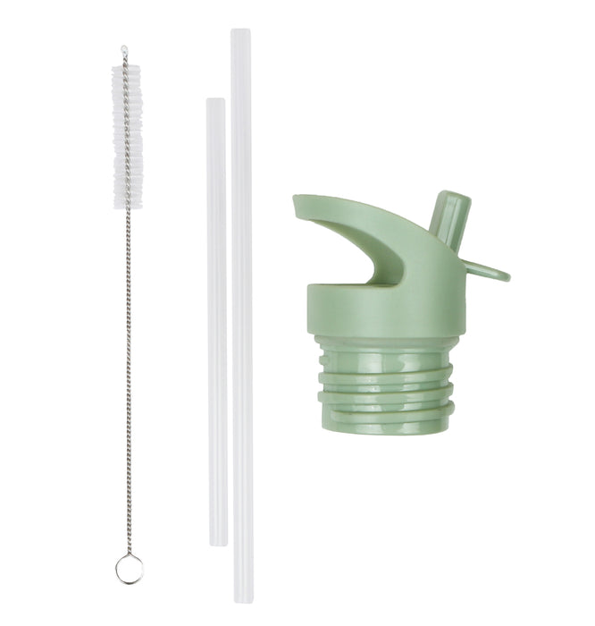 Trinkkappe, Strohhalm und Bürstenset: Blüten-salbeigrün