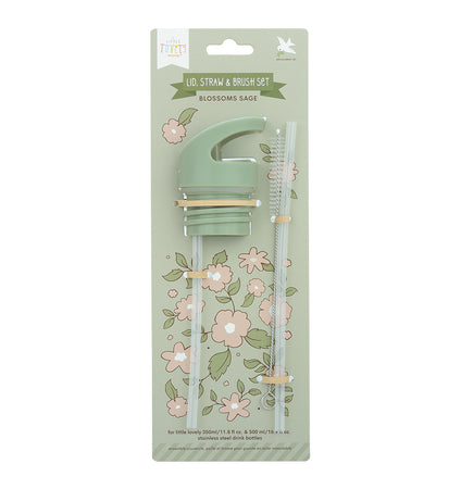 Trinkkappe, Strohhalm und Bürstenset: Blüten-salbeigrün
