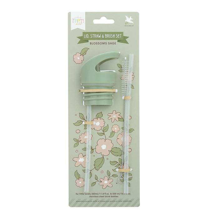 Trinkkappe, Strohhalm und Bürstenset: Blüten-salbeigrün