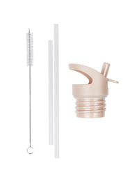 Trinkkappe, Strohhalm und Bürstenset: Blüten-rosa