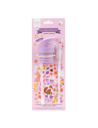 Trinkkappe, Strohhalm und Bürstenset: Blumengarten