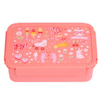 rood roze bento lunchbakje met vrolijke opdruk op deksel