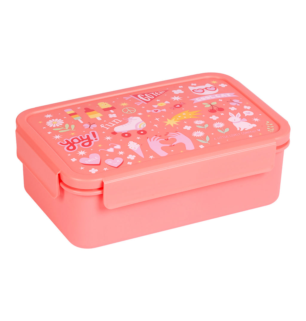rood roze bento lunchbakje met vrolijke opdruk op deksel uit Fun collectie