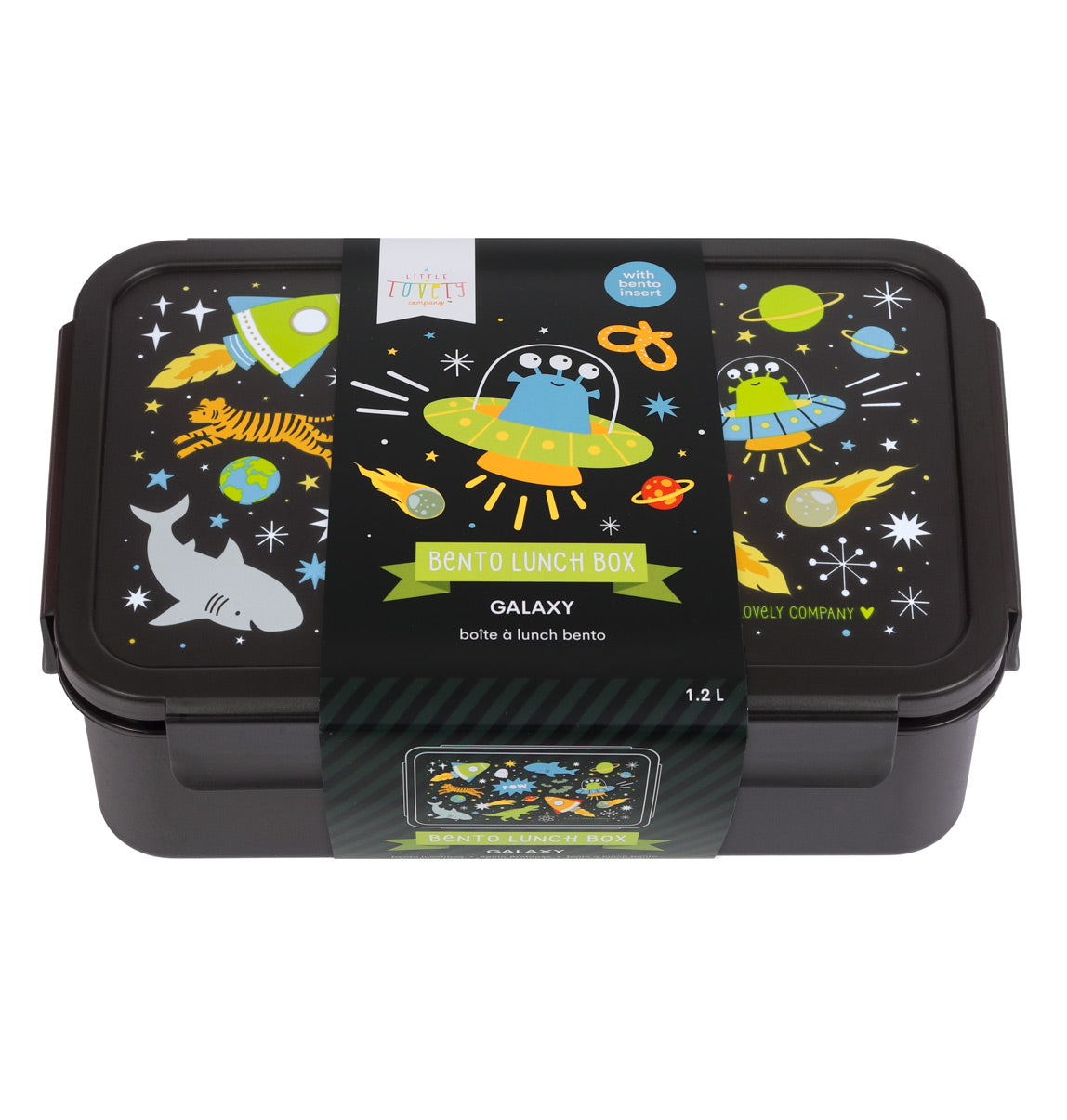 zwarte bento lunchbox voor kids met galaxy design