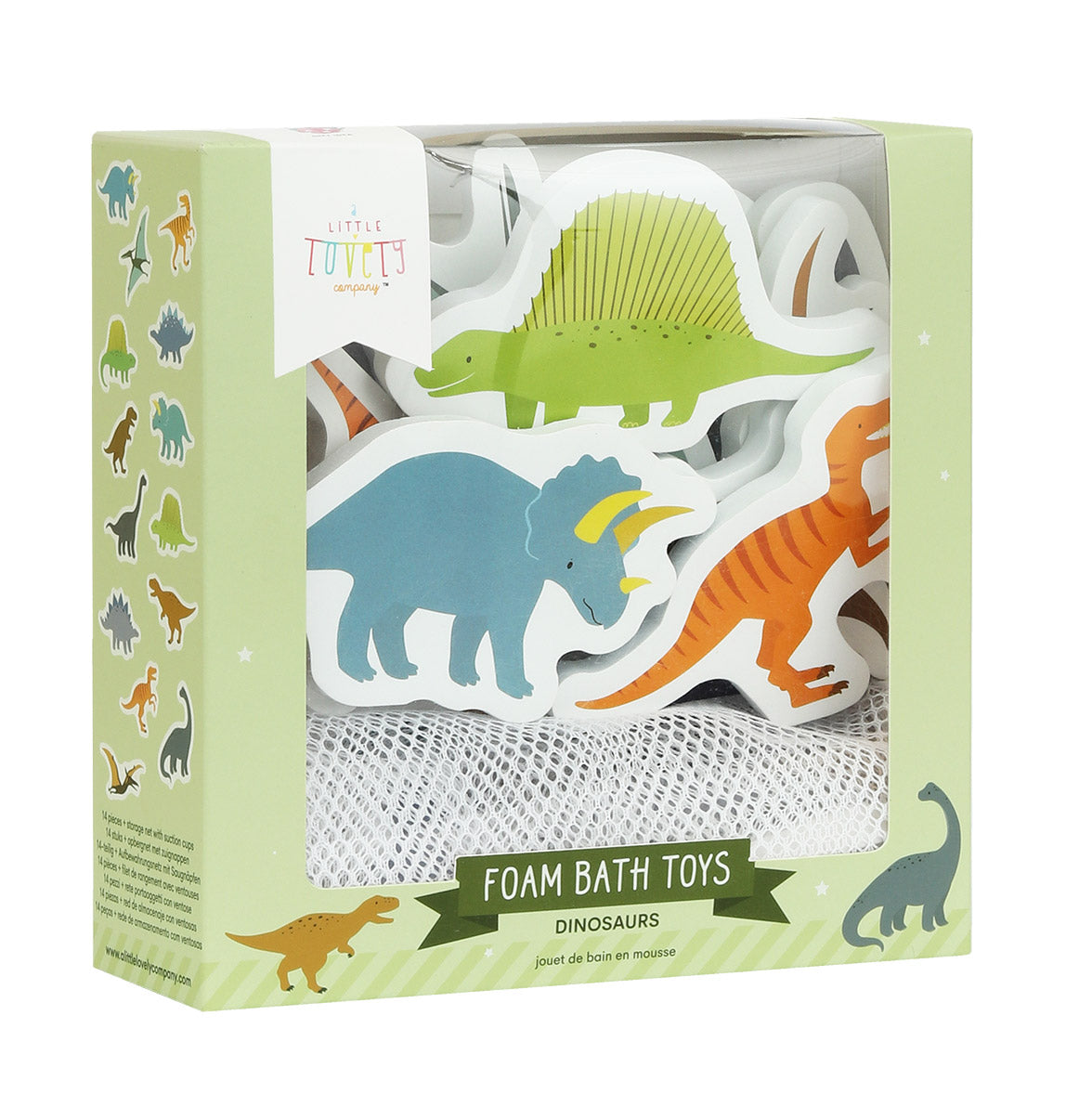 verpakking van dinosaurus speelgoed voor in bad van a little lovely company