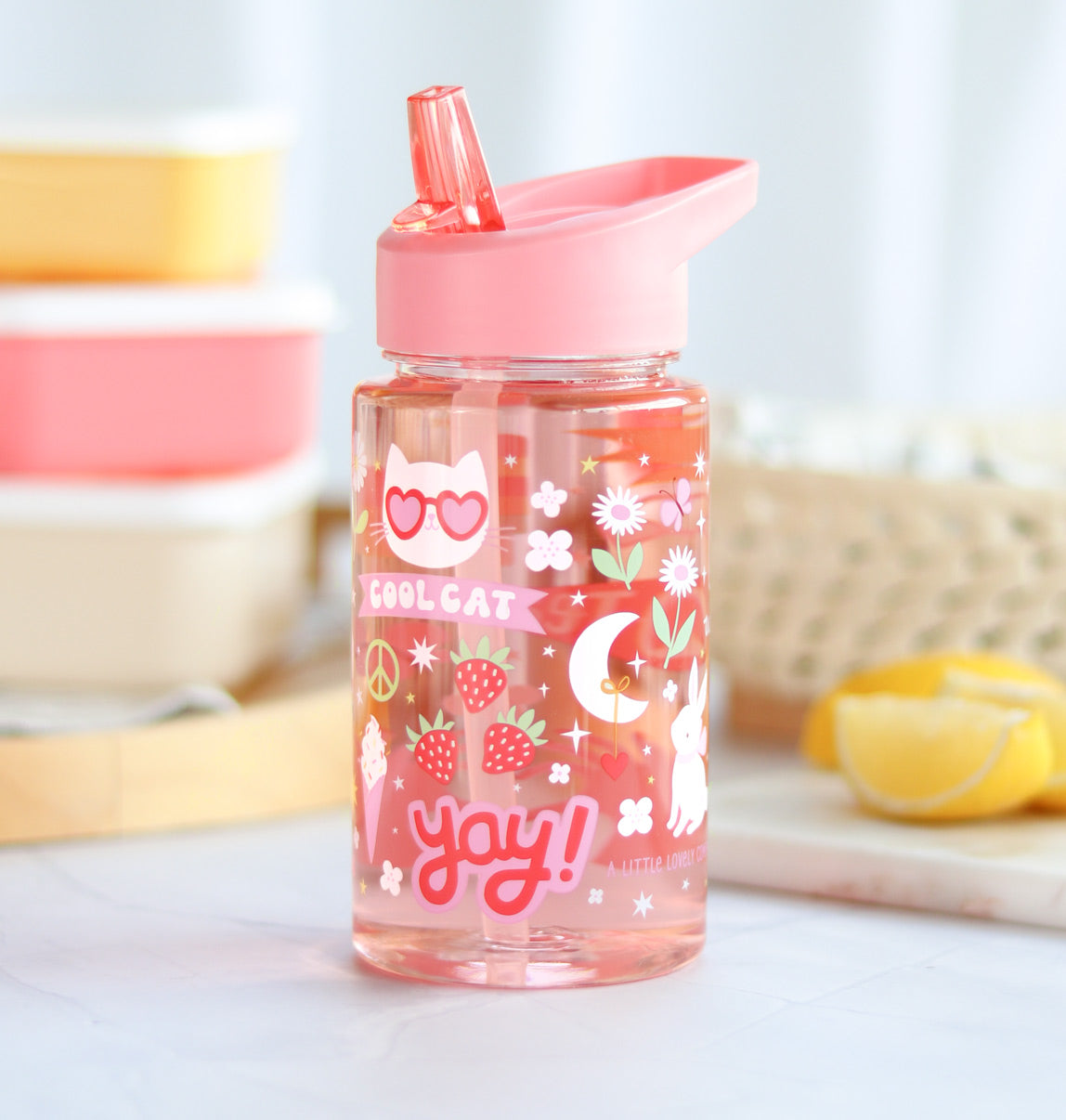 Transparente Trinkflasche mit Fun Design