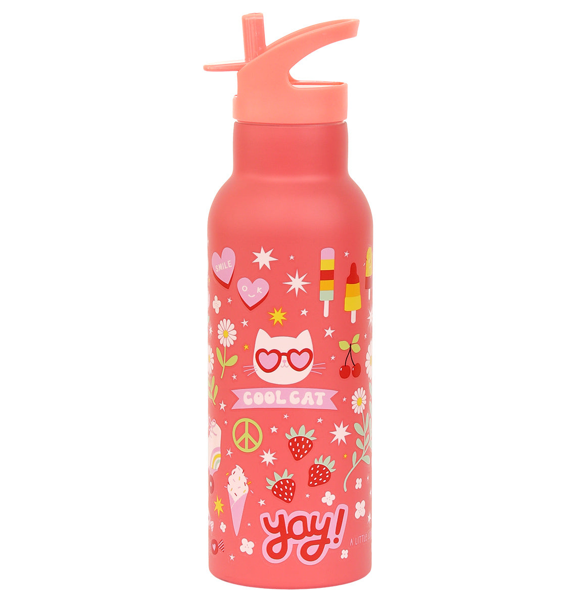 Extra große korallenrosa Edelstahl-Trinkflasche mit Fun Design