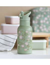 Edelstahl-Trinkflasche: Blüten - salbeigrün