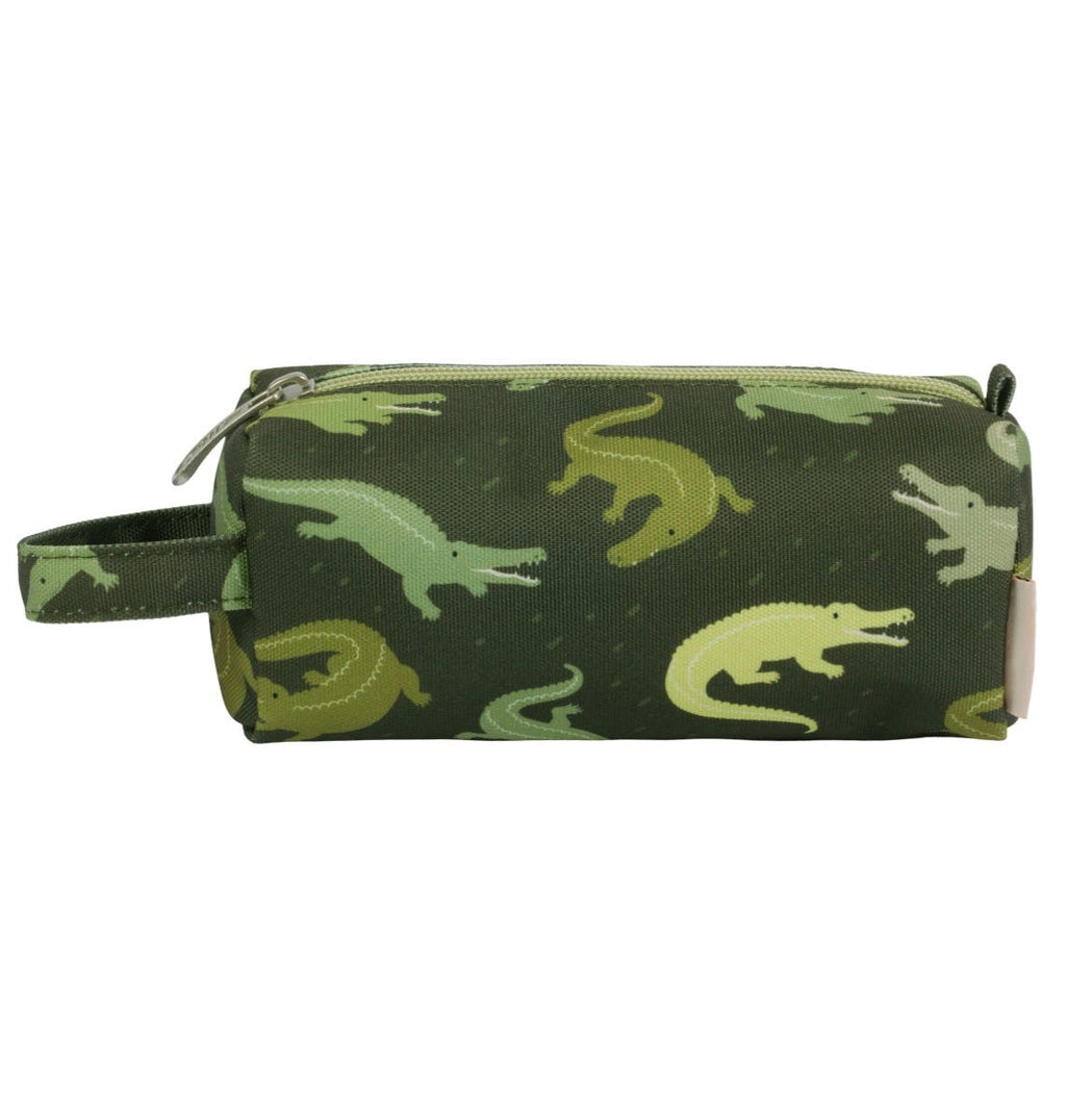 groene etui voor pennen en school met krokodillen van a little lovely company